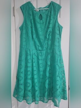 Sleeveless Teal Lace Fit & Flare Dress
